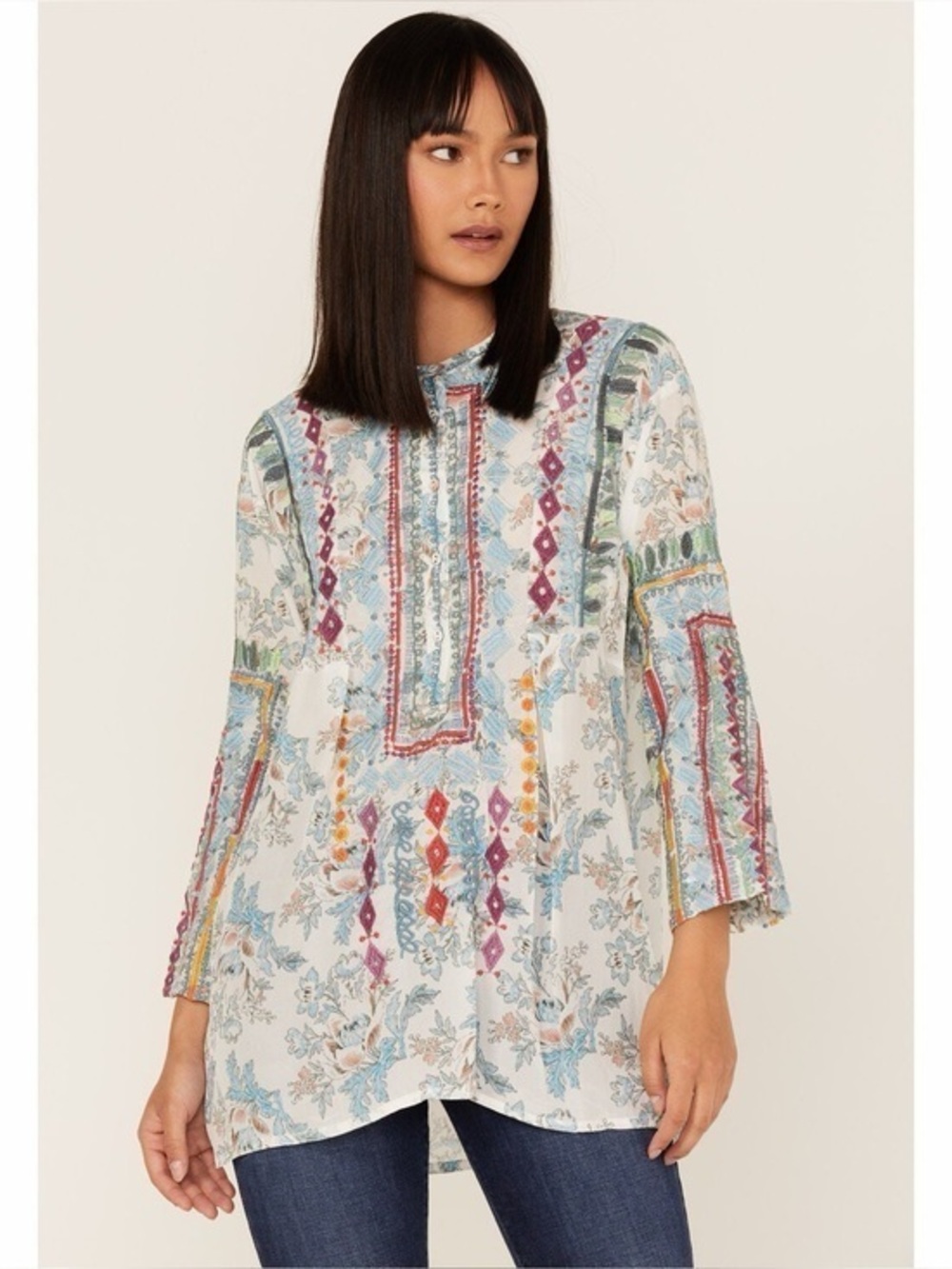 Johnny Was | Isla Embroidered Floral Print Tunic Blouse